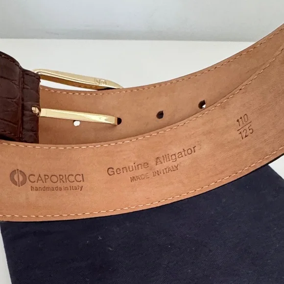 Caporicci genuine real alligator 🐊 Brown Belt with Gold Buckle. 🇮🇹
